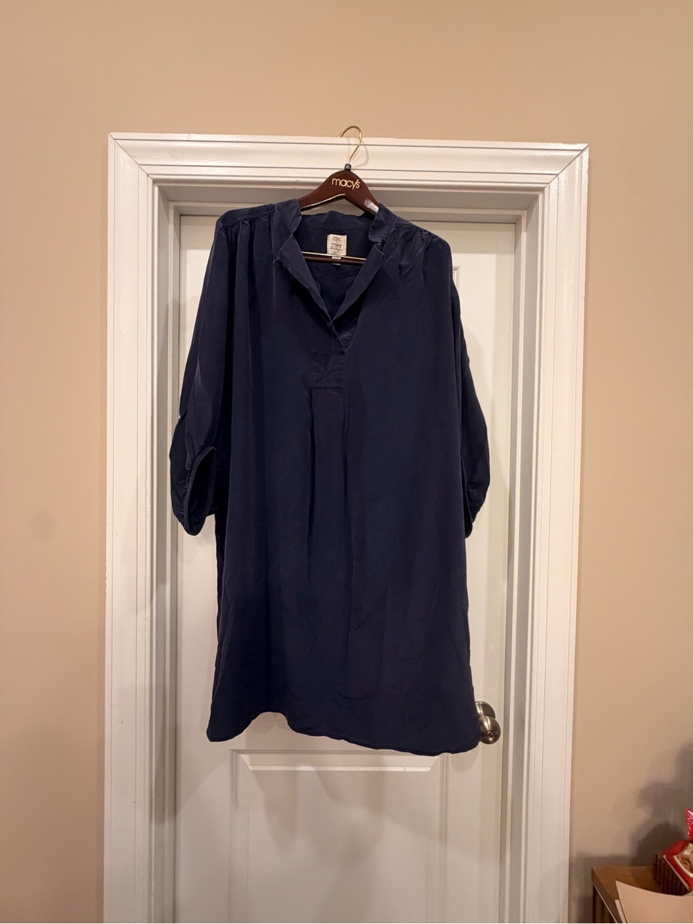 Suzi Chin for Maggy Boutique Navy Blue V-Neck Midi Shift Dress